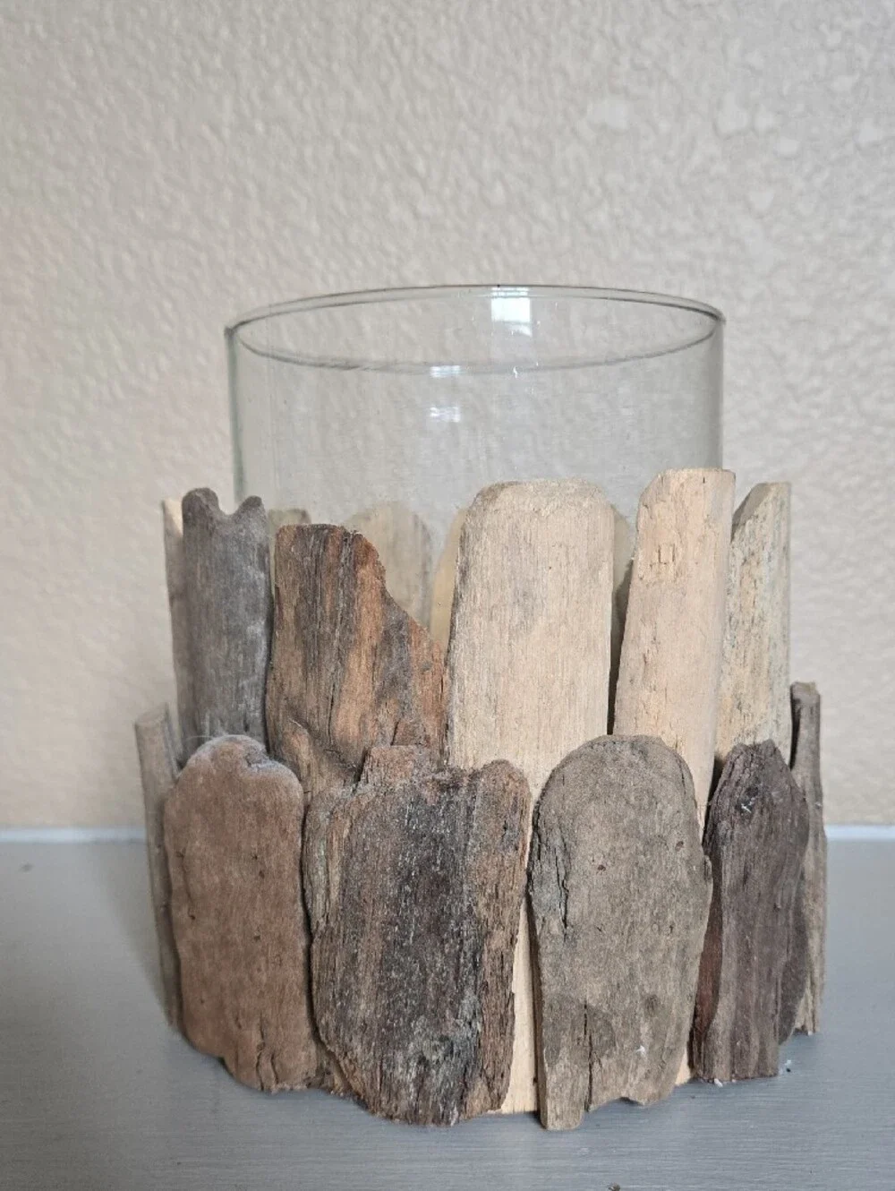 Natural Driftwood Vase with Clear Glass Hurricane